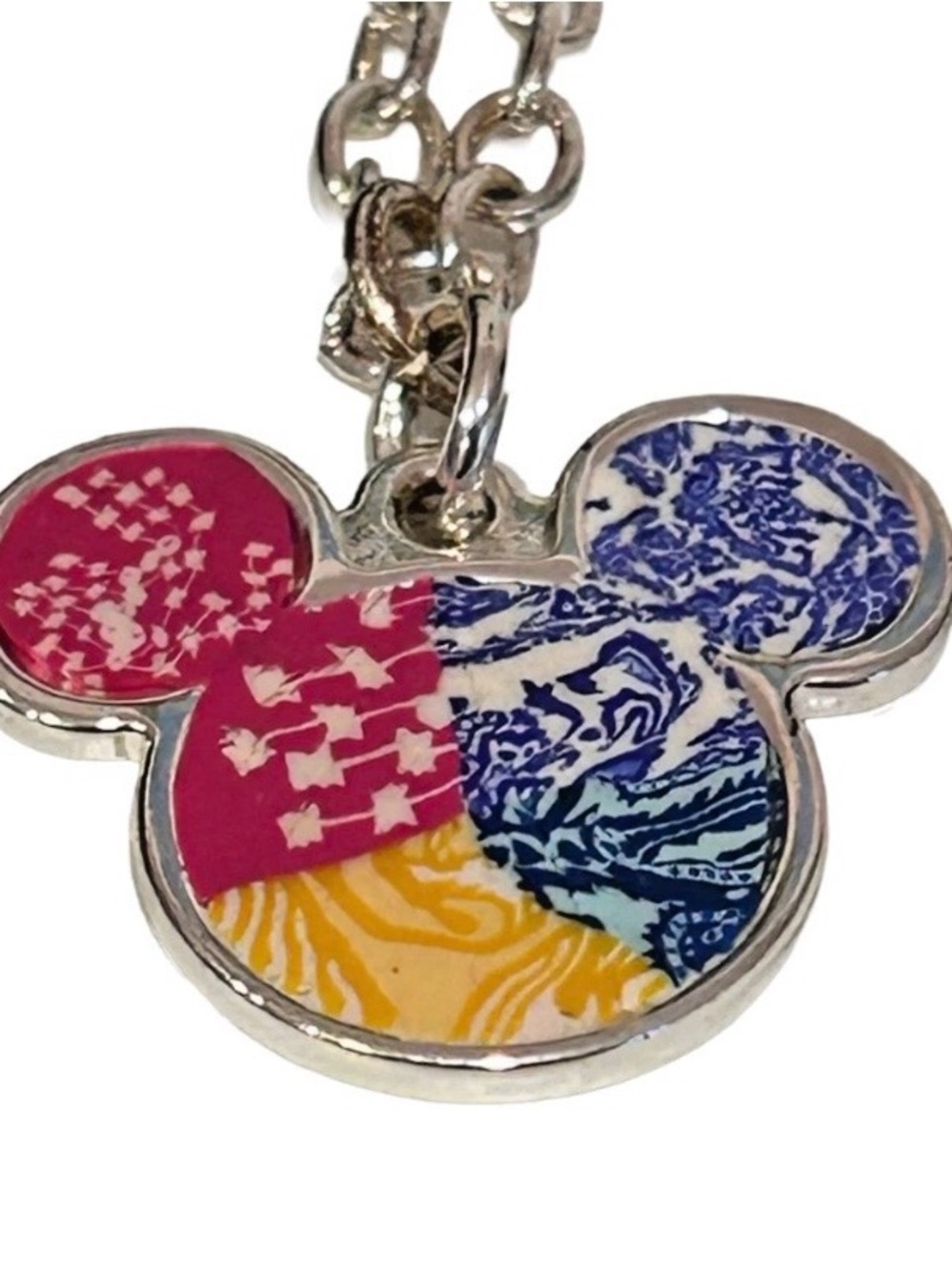 Walt Disney World Mickey Mouse Multi Color Pendant Silver Necklace 20" Long